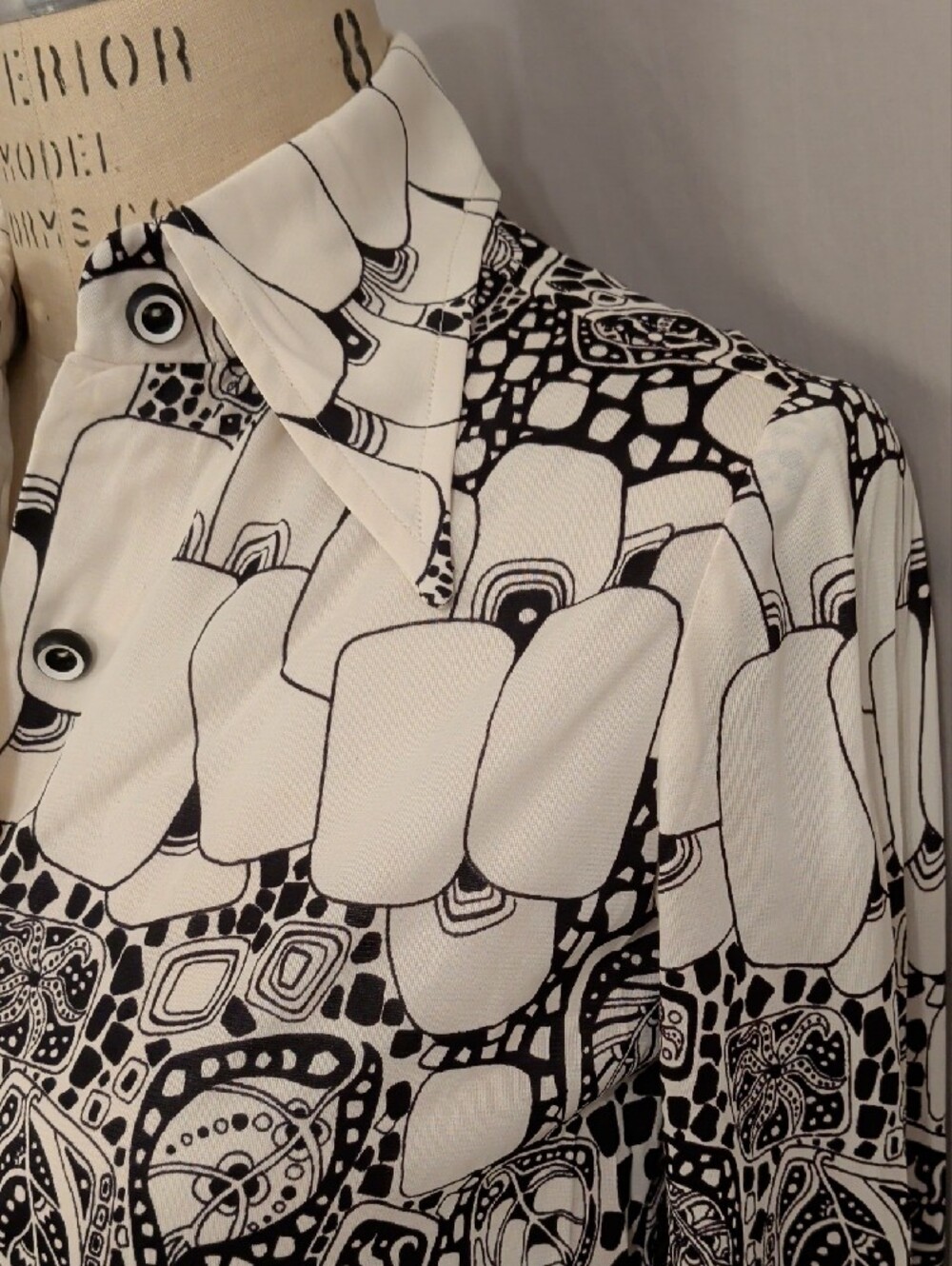 True Vintage Leo Narducci Mod 70s Black & White Long Sleeve Shirt Dress Not Perf - Picture 2 of 16